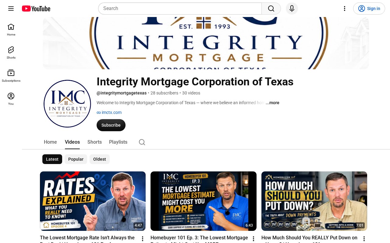 Integrity Mortgage Texas on YouTube
